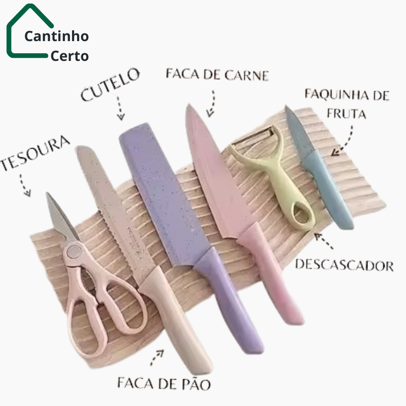 Kit 6 peças: Facas Profissional Colorido Inox