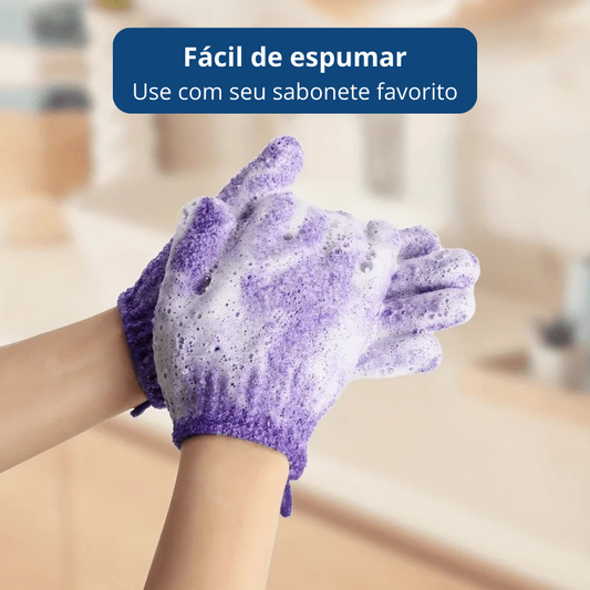 Luvas esfoliantes de banho coloridas
