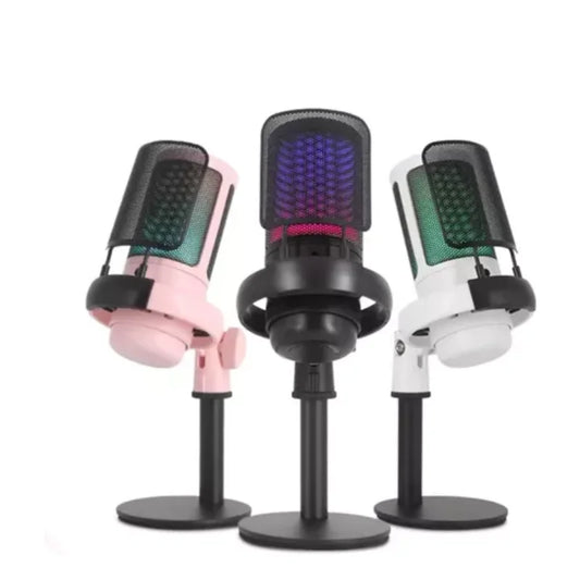 Microfone Gamer Condensador RGB USB para Jogos Streaming e Podcast