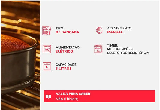 Forno Elétrico de Bancada Mondial com Timer 6L Preto - 110V
