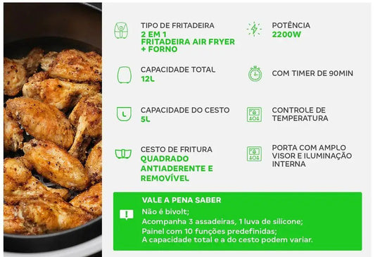 Fritadeira Elétrica sem Óleo/Air Fryer Mondial Forno 12L