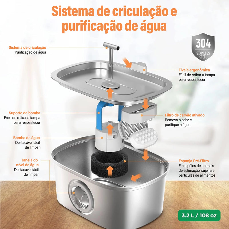 Bebedouro Fonte para PET com 2 saídas em aço inoxidável de 3,2 litros da Newpet