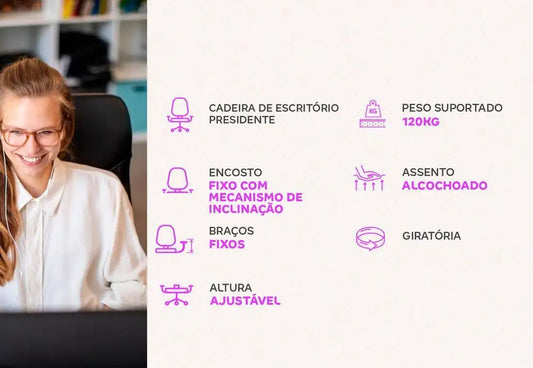 Cadeira de Escritório Presidente Giratória Preta