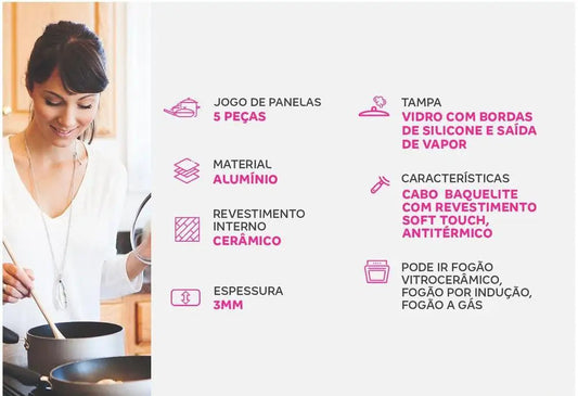 Conjunto de Panelas Carbono Cerâmica Life da Brinox