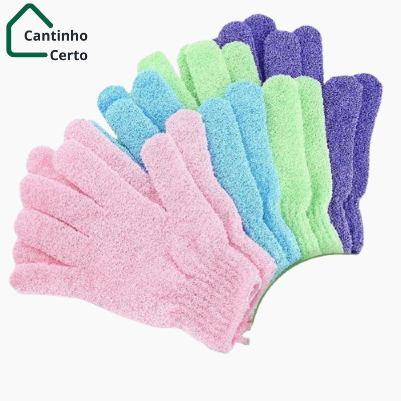 Luvas esfoliantes de banho coloridas