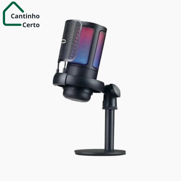 Microfone Gamer Condensador RGB USB para Jogos Streaming e Podcast